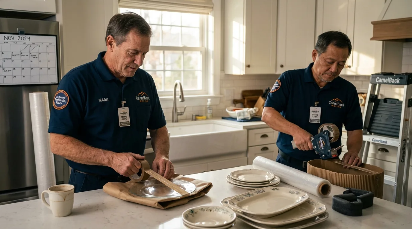 Professional crew packing kitchen dishware in Lone Jack, MO